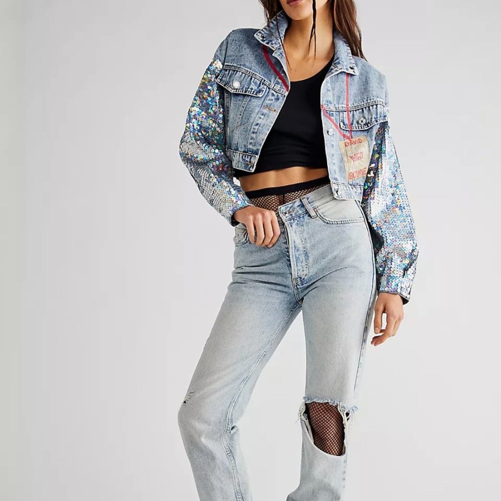 NWT Free People x Wren + Glory David Bowie Sequin Denim Jacket | OS - Picture 12 of 12